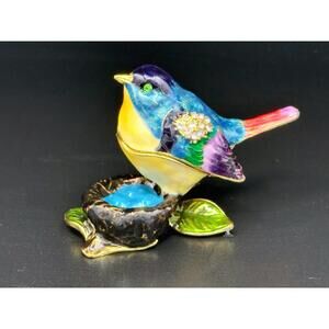 Bejeweled Whimsical Bird Nest Trinket Box w/ Austrian Sparkling Crystal Accent